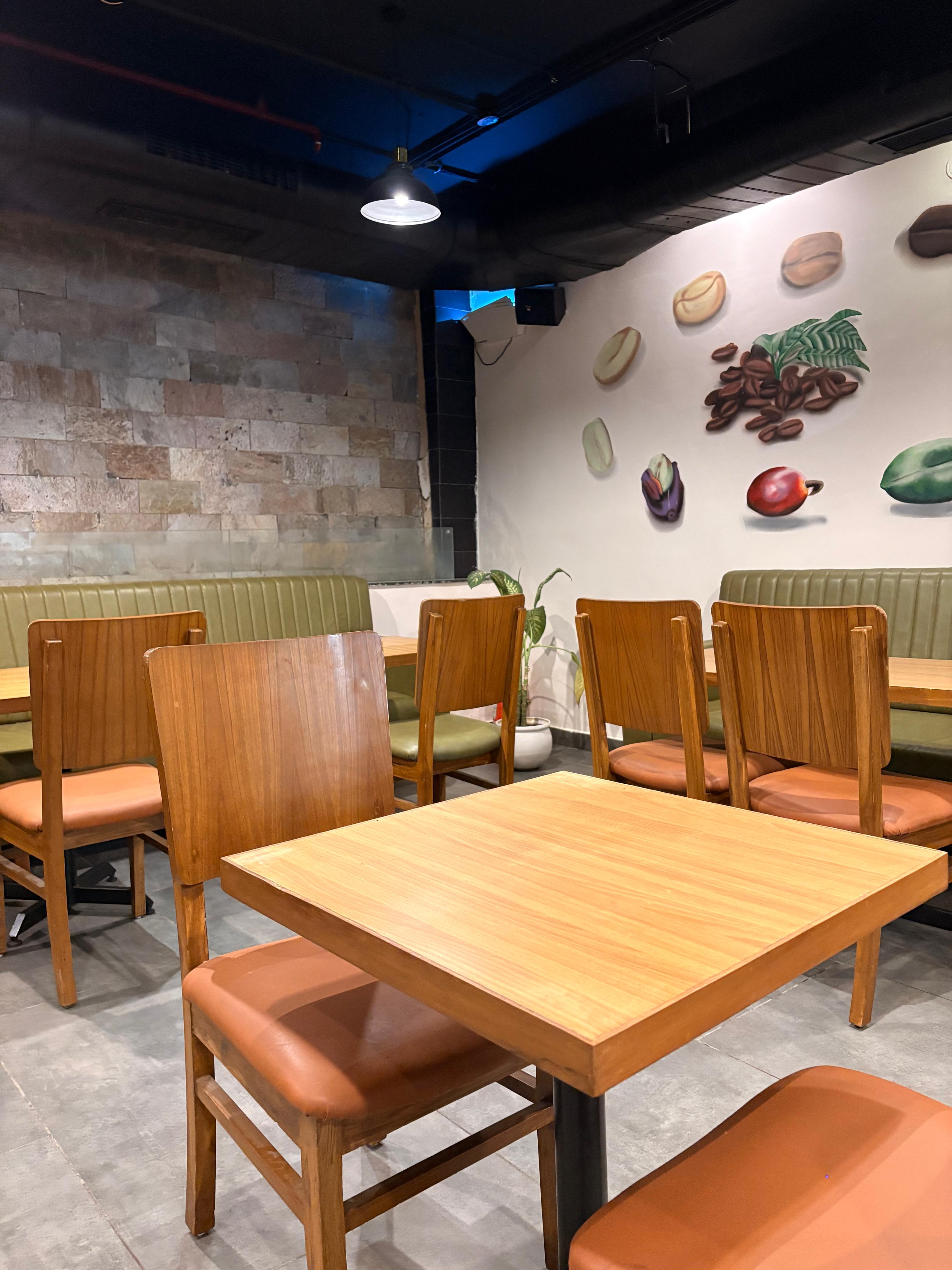 Coffee bean wall mural at House of Espresso
